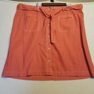 CJ Banks 3X Skirt Linen Blend A-Line Coral Orange Knee Length Beach Cruise Boho